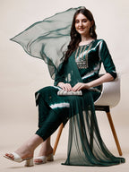 Embroidered And Leheriya Printed Kurta With Pant And Dupatta Set, Multicolor - Hiral Fashion - Distacart