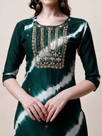 Embroidered And Leheriya Printed Kurta With Pant And Dupatta Set, Multicolor - Hiral Fashion - Distacart