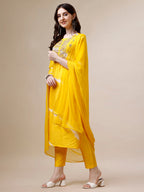 Embroidered And Leheriya Printed Kurta With Pant And Dupatta Set, Multicolor - Hiral Fashion - Distacart