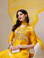 Embroidered And Leheriya Printed Kurta With Pant And Dupatta Set, Multicolor - Hiral Fashion - Distacart