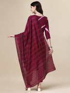 Leheriya Printed & Hand Embroidered Kurta With Pant & Dupatta Set, Multicolor - Hiral Fashion - Distacart