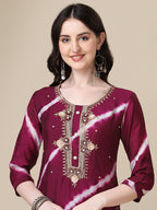 Leheriya Printed & Hand Embroidered Kurta With Pant & Dupatta Set, Multicolor - Hiral Fashion - Distacart