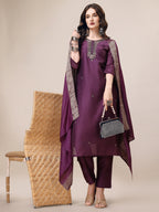 Hand Embroidered Kurta With Pant & Dupatta Set, Multicolor - Hiral Fashion - Distacart
