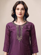 Hand Embroidered Kurta With Pant & Dupatta Set, Multicolor - Hiral Fashion - Distacart