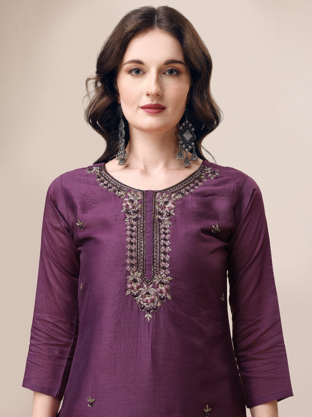 Hand Embroidered Kurta With Pant & Dupatta Set, Multicolor - Hiral Fashion - Distacart