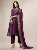 Hand Embroidered Kurta With Pant & Dupatta Set, Multicolor - Hiral Fashion - Distacart