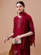Placement Hand Embroidered Kurta With Pant & Dupatta Set, Multicolor - Hiral Fashion - Distacart