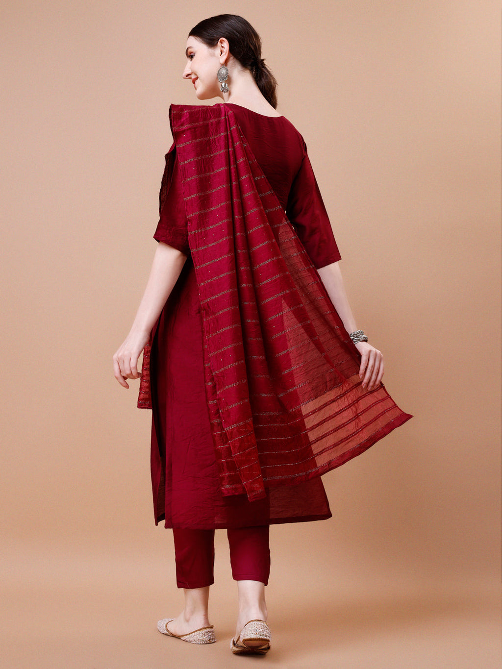 Placement Hand Embroidered Kurta With Pant & Dupatta Set, Multicolor - Hiral Fashion - Distacart