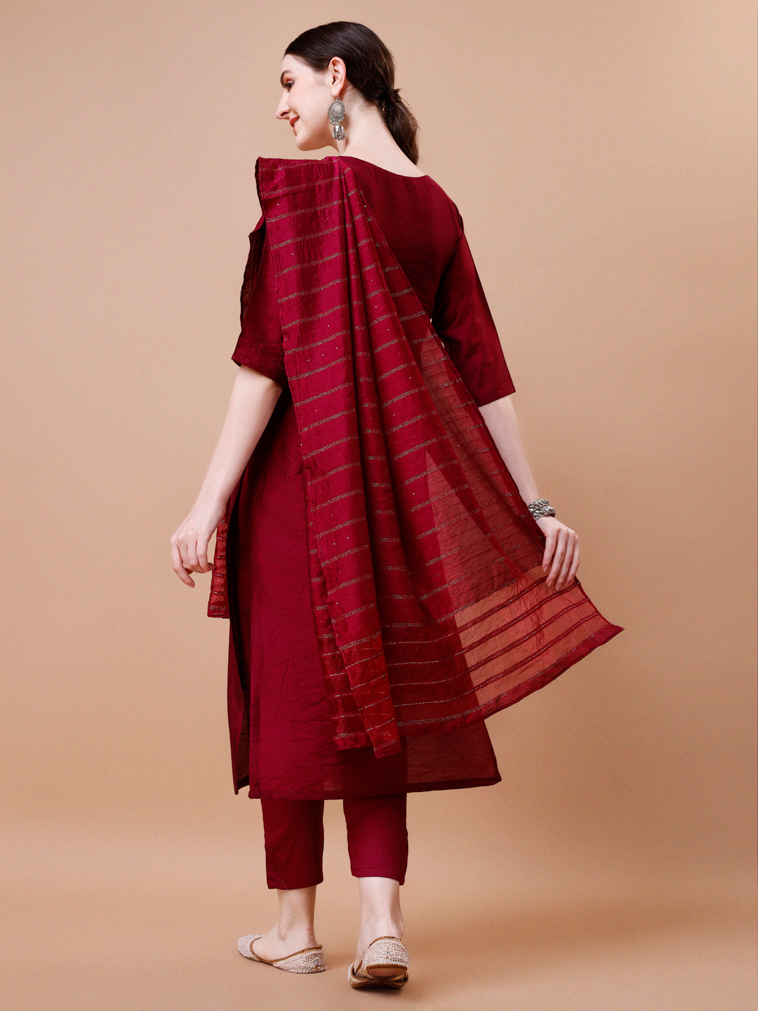 Placement Hand Embroidered Kurta With Pant & Dupatta Set, Multicolor - Hiral Fashion - Distacart