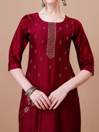 Placement Hand Embroidered Kurta With Pant & Dupatta Set, Multicolor - Hiral Fashion - Distacart