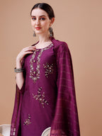 Placement Hand Embroidered Kurta With Pant & Dupatta Set, Multicolor - Hiral Fashion - Distacart