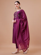 Placement Hand Embroidered Kurta With Pant & Dupatta Set, Multicolor - Hiral Fashion - Distacart