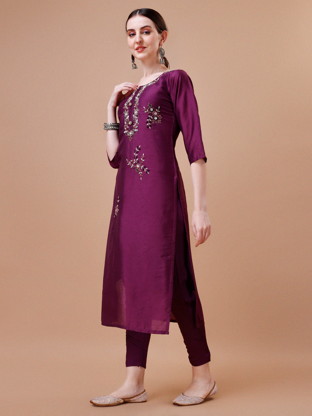 Placement Hand Embroidered Kurta With Pant & Dupatta Set, Multicolor - Hiral Fashion - Distacart