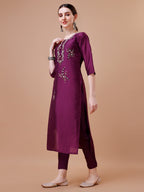 Placement Hand Embroidered Kurta With Pant & Dupatta Set, Multicolor - Hiral Fashion - Distacart