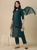 Foil Printed Kurta With Pant And Dupatta Set, Multicolor - Hiral Fashion - Distacart