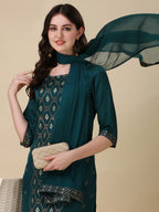 Foil Printed Kurta With Pant And Dupatta Set, Multicolor - Hiral Fashion - Distacart