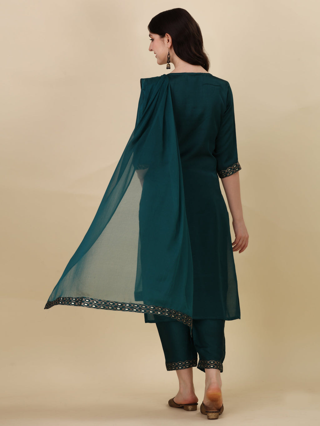 Foil Printed Kurta With Pant And Dupatta Set, Multicolor - Hiral Fashion - Distacart