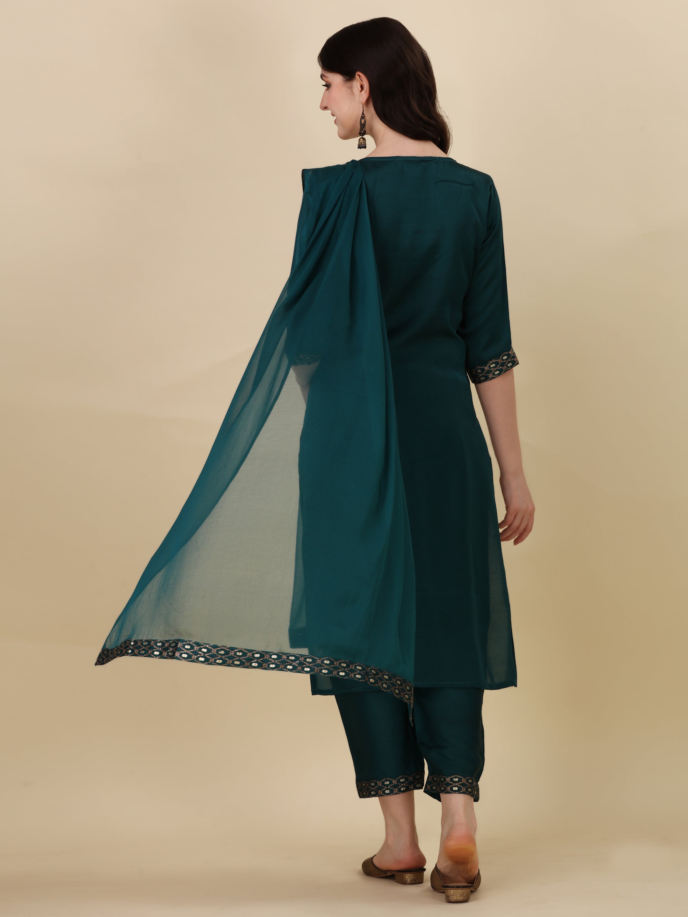 Foil Printed Kurta With Pant And Dupatta Set, Multicolor - Hiral Fashion - Distacart