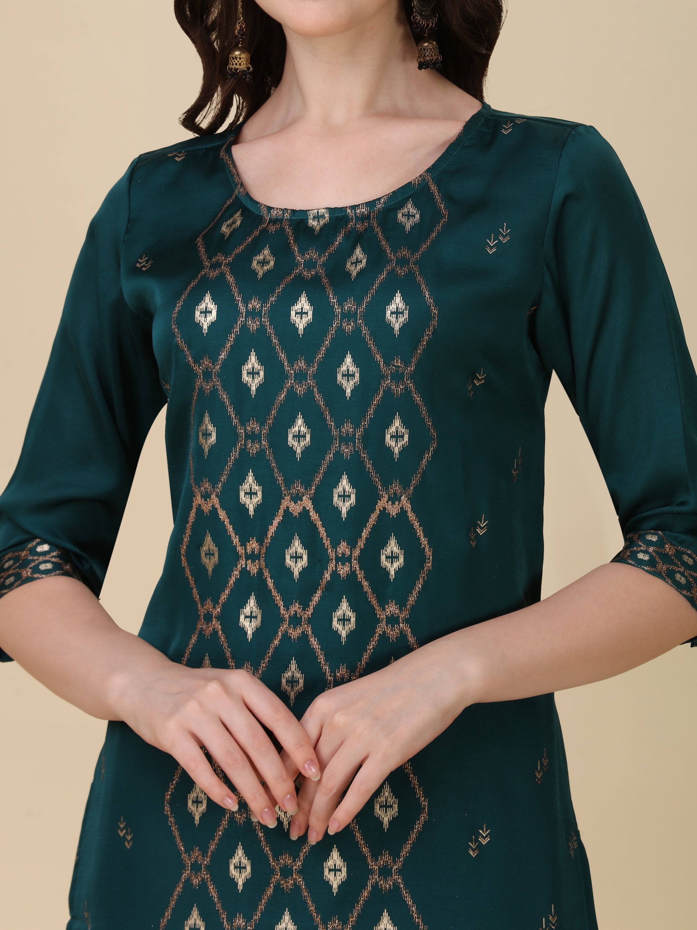 Foil Printed Kurta With Pant And Dupatta Set, Multicolor - Hiral Fashion - Distacart