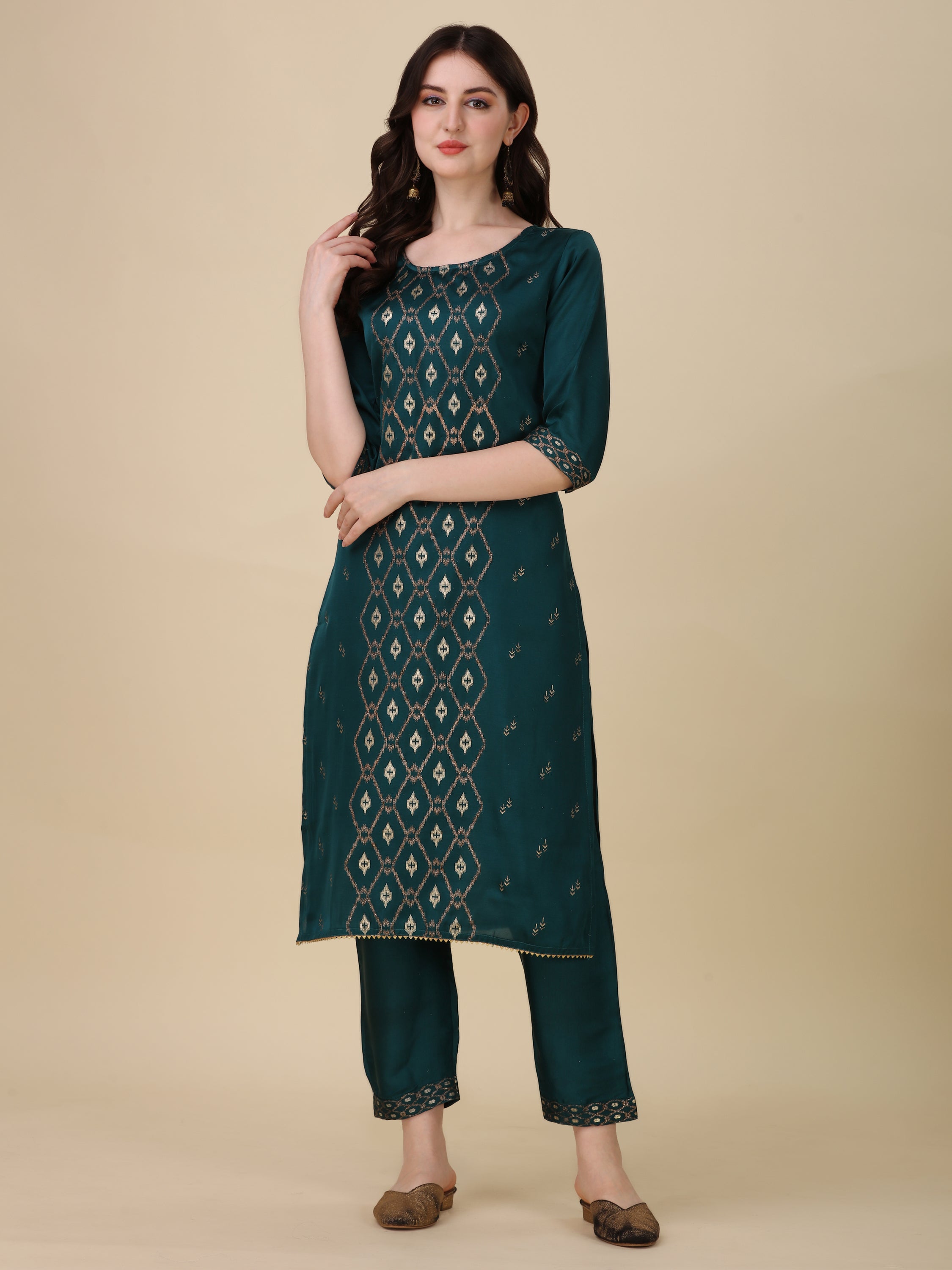 Foil Printed Kurta With Pant And Dupatta Set, Multicolor - Hiral Fashion - Distacart