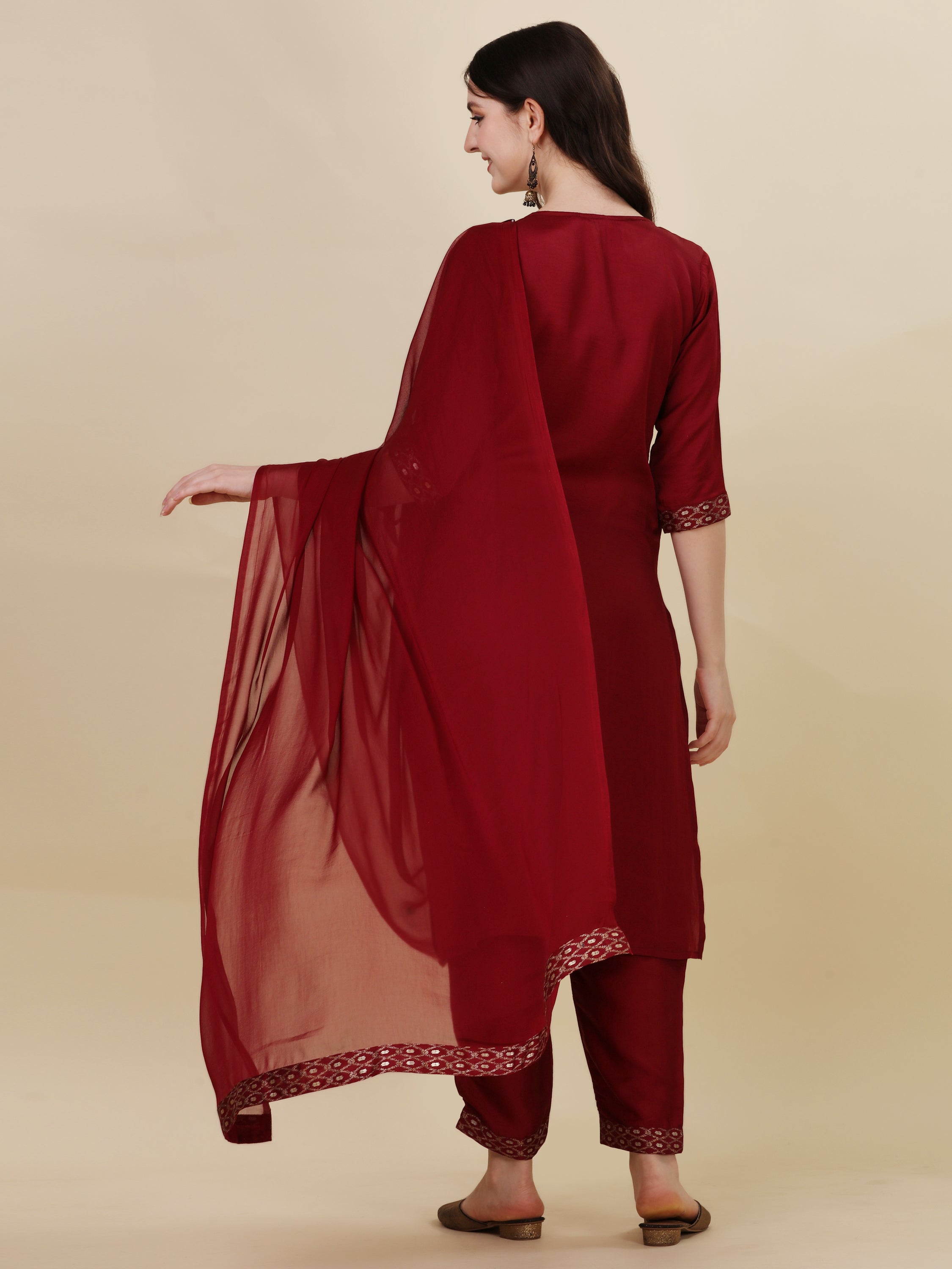 Foil Printed Kurta With Pant And Dupatta Set, Multicolor - Hiral Fashion - Distacart