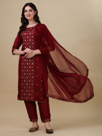 Foil Printed Kurta With Pant And Dupatta Set, Multicolor - Hiral Fashion - Distacart