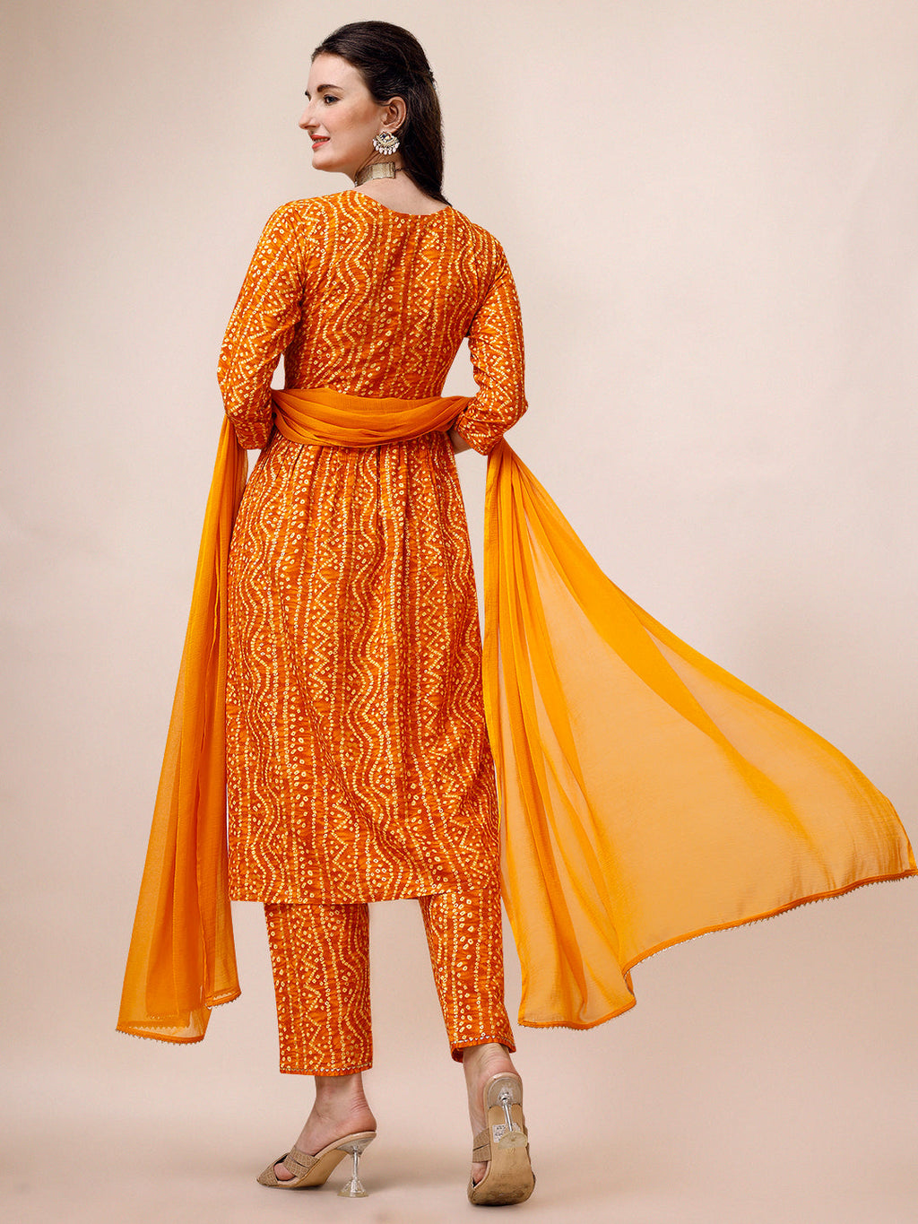 Bandhani Printed & Embroidered Kurta With Pant & Dupatta Set, Multicolor - Hiral Fashion - Distacart