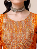 Bandhani Printed & Embroidered Kurta With Pant & Dupatta Set, Multicolor - Hiral Fashion - Distacart