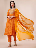 Bandhani Printed & Embroidered Kurta With Pant & Dupatta Set, Multicolor - Hiral Fashion - Distacart