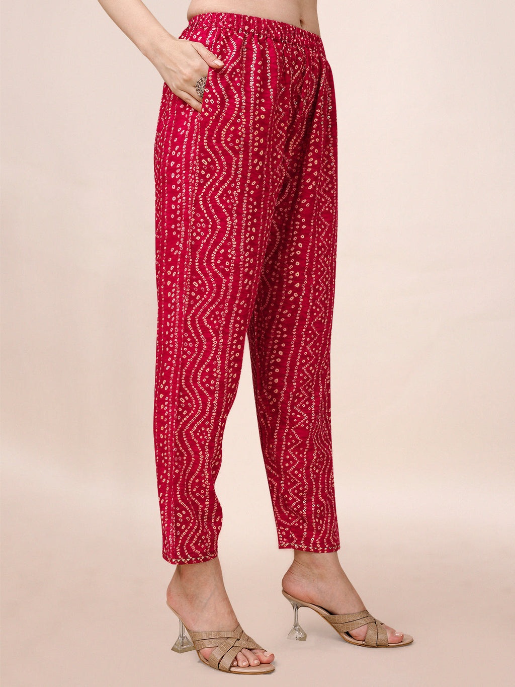 Bandhani Printed & Embroidered Kurta With Pant & Dupatta Set, Multicolor - Hiral Fashion - Distacart