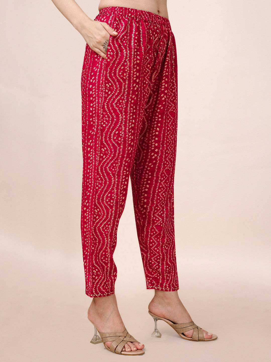 Bandhani Printed & Embroidered Kurta With Pant & Dupatta Set, Multicolor - Hiral Fashion - Distacart