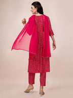 Bandhani Printed & Embroidered Kurta With Pant & Dupatta Set, Multicolor - Hiral Fashion - Distacart