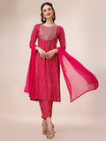 Bandhani Printed & Embroidered Kurta With Pant & Dupatta Set, Multicolor - Hiral Fashion - Distacart