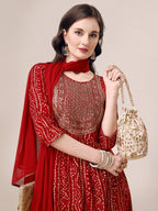 Bandhani Printed & Embroidered Kurta With Pant & Dupatta Set, Multicolor - Hiral Fashion - Distacart