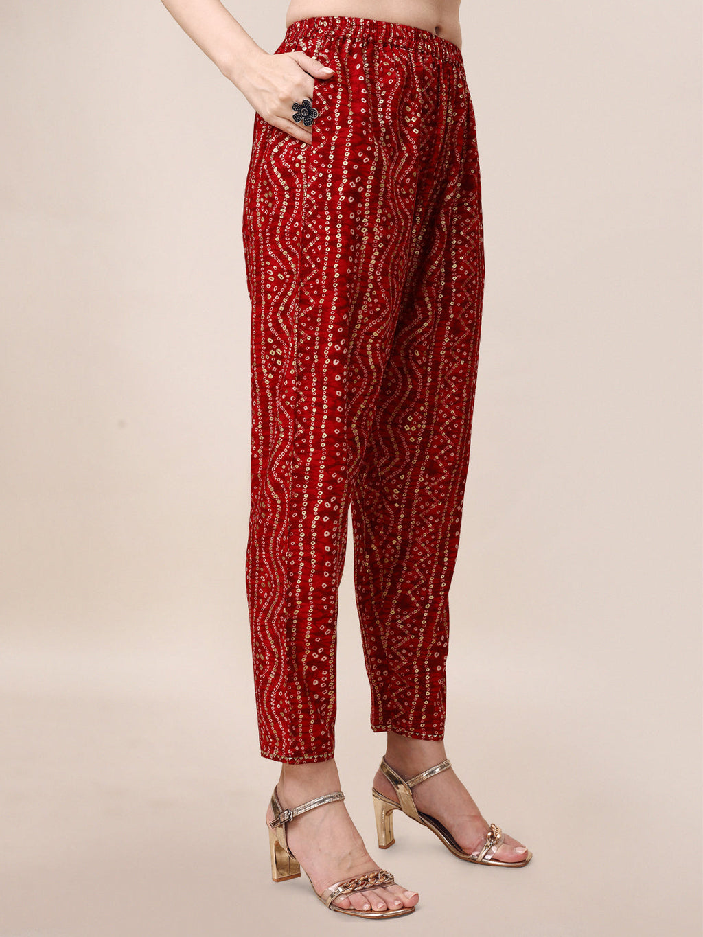 Bandhani Printed & Embroidered Kurta With Pant & Dupatta Set, Multicolor - Hiral Fashion - Distacart