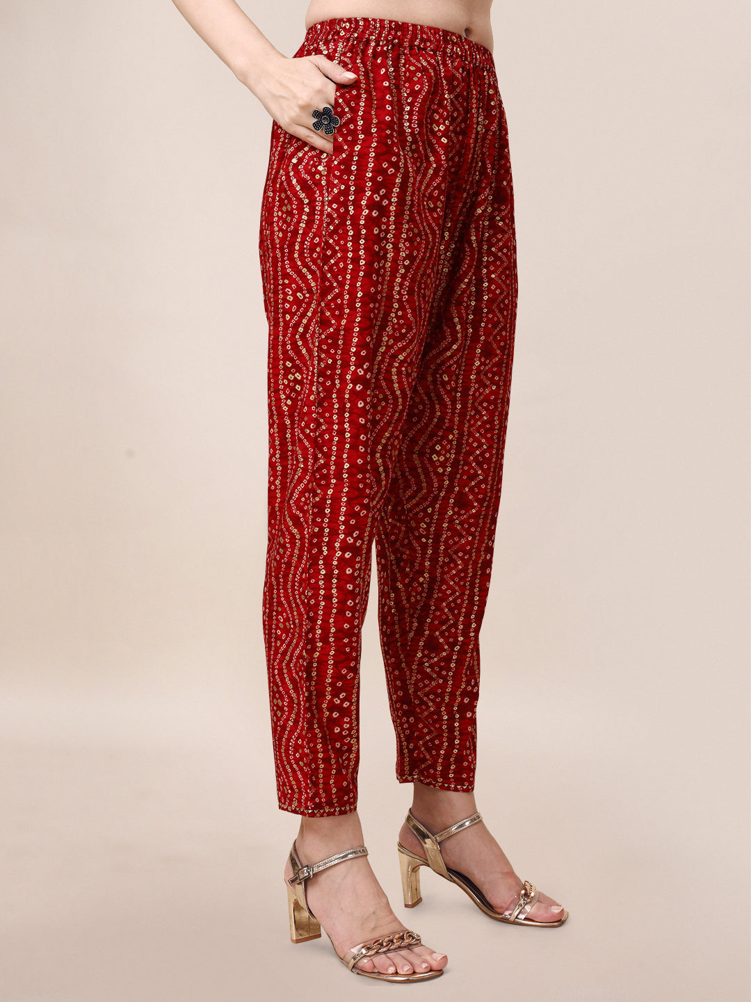 Bandhani Printed & Embroidered Kurta With Pant & Dupatta Set, Multicolor - Hiral Fashion - Distacart