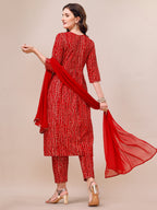Bandhani Printed & Embroidered Kurta With Pant & Dupatta Set, Multicolor - Hiral Fashion - Distacart