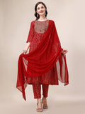 Bandhani Printed & Embroidered Kurta With Pant & Dupatta Set, Multicolor - Hiral Fashion - Distacart