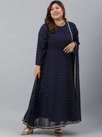 Janasya XL LOVE by Janasya Women's Plus Size Navy Blue Poly Georgette Kurta and Dupatta - Distacart