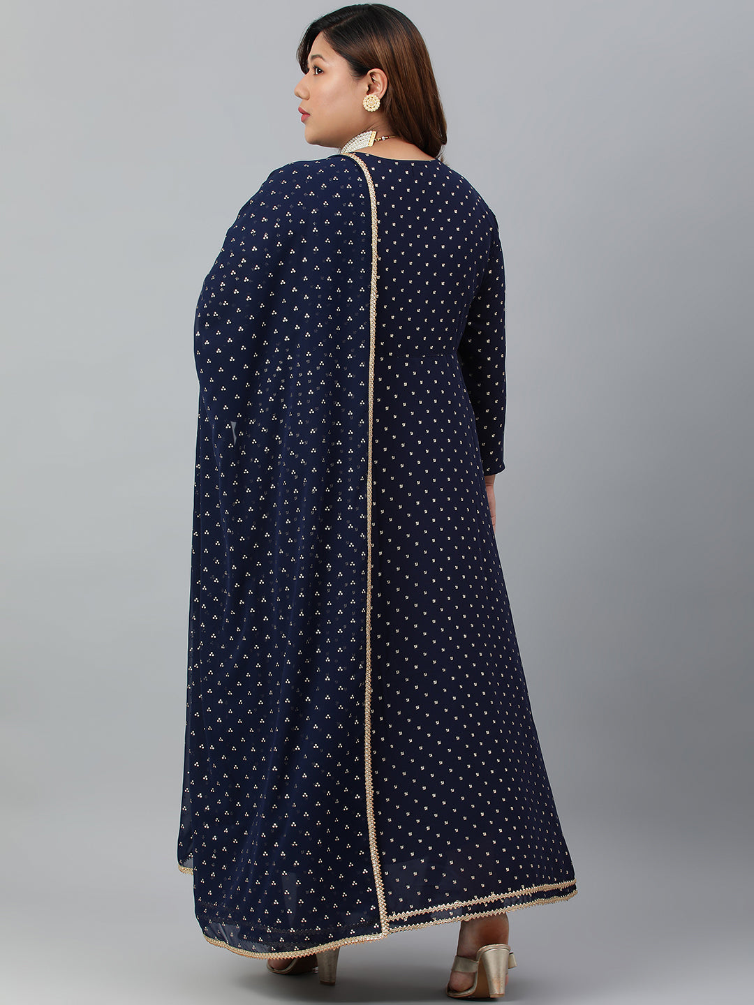 Janasya XL LOVE by Janasya Women's Plus Size Navy Blue Poly Georgette Kurta and Dupatta - Distacart