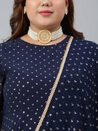 Janasya XL LOVE by Janasya Women's Plus Size Navy Blue Poly Georgette Kurta and Dupatta - Distacart