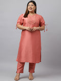 Janasya Women's Peach Poly Silk Straight Festive Kurta Set - Distacart