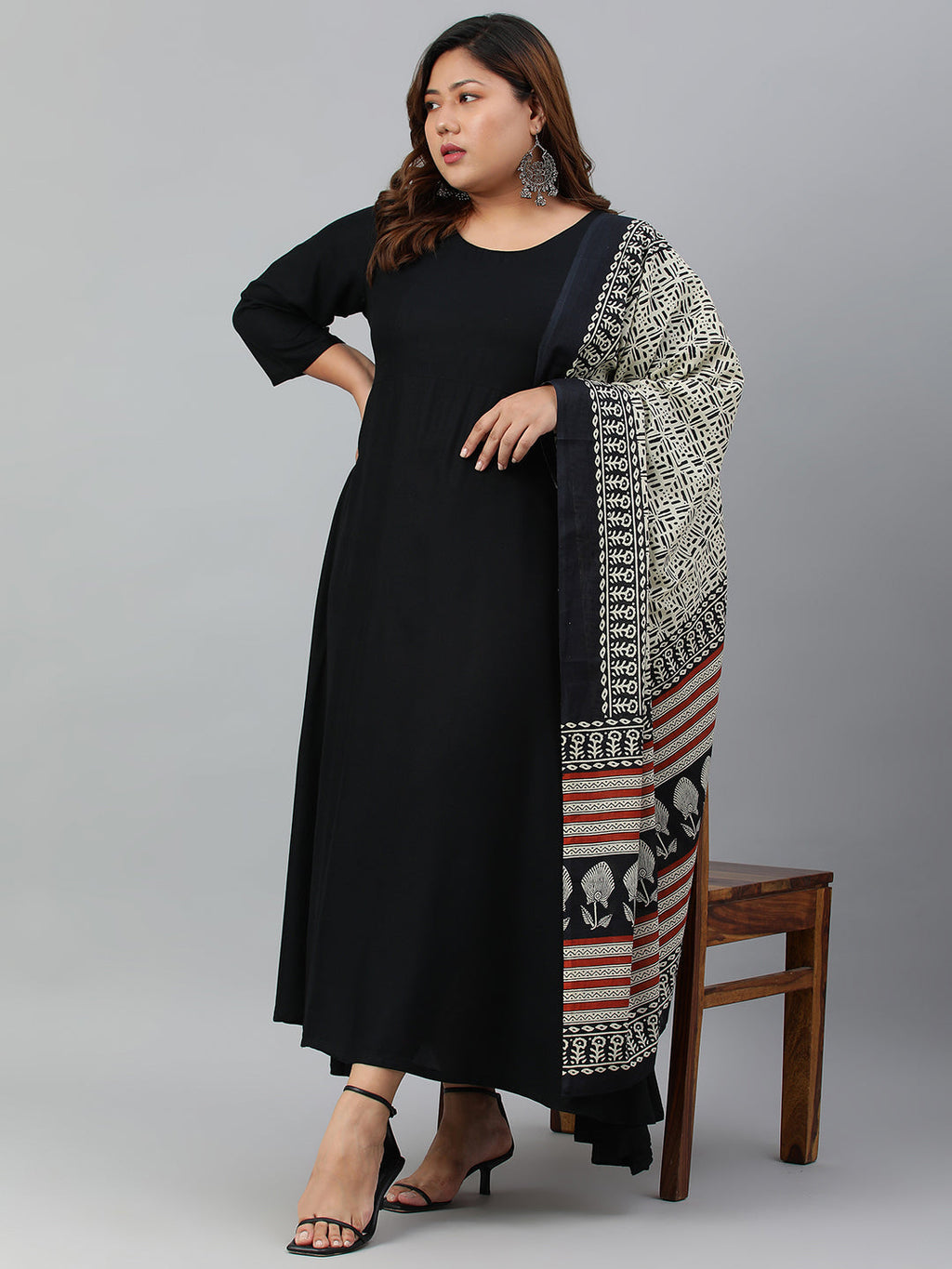 Janasya XL LOVE by Janasya Women's Plus Size Black Rayon Kurta With and Dupatta - Distacart