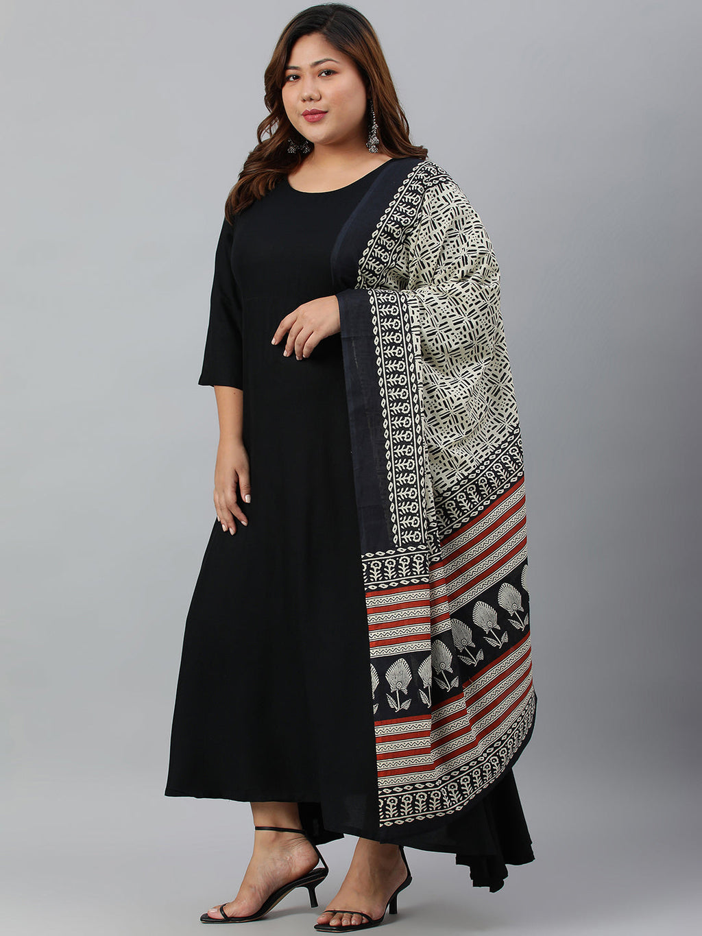 Janasya XL LOVE by Janasya Women's Plus Size Black Rayon Kurta With and Dupatta - Distacart