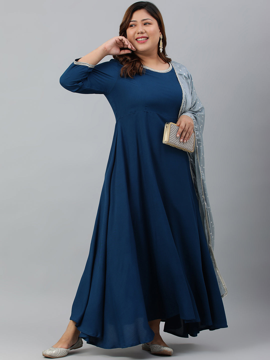 Janasya XL LOVE by Janasya Women's Plus Size Teal Rayon Kurta and Dupatta - Distacart