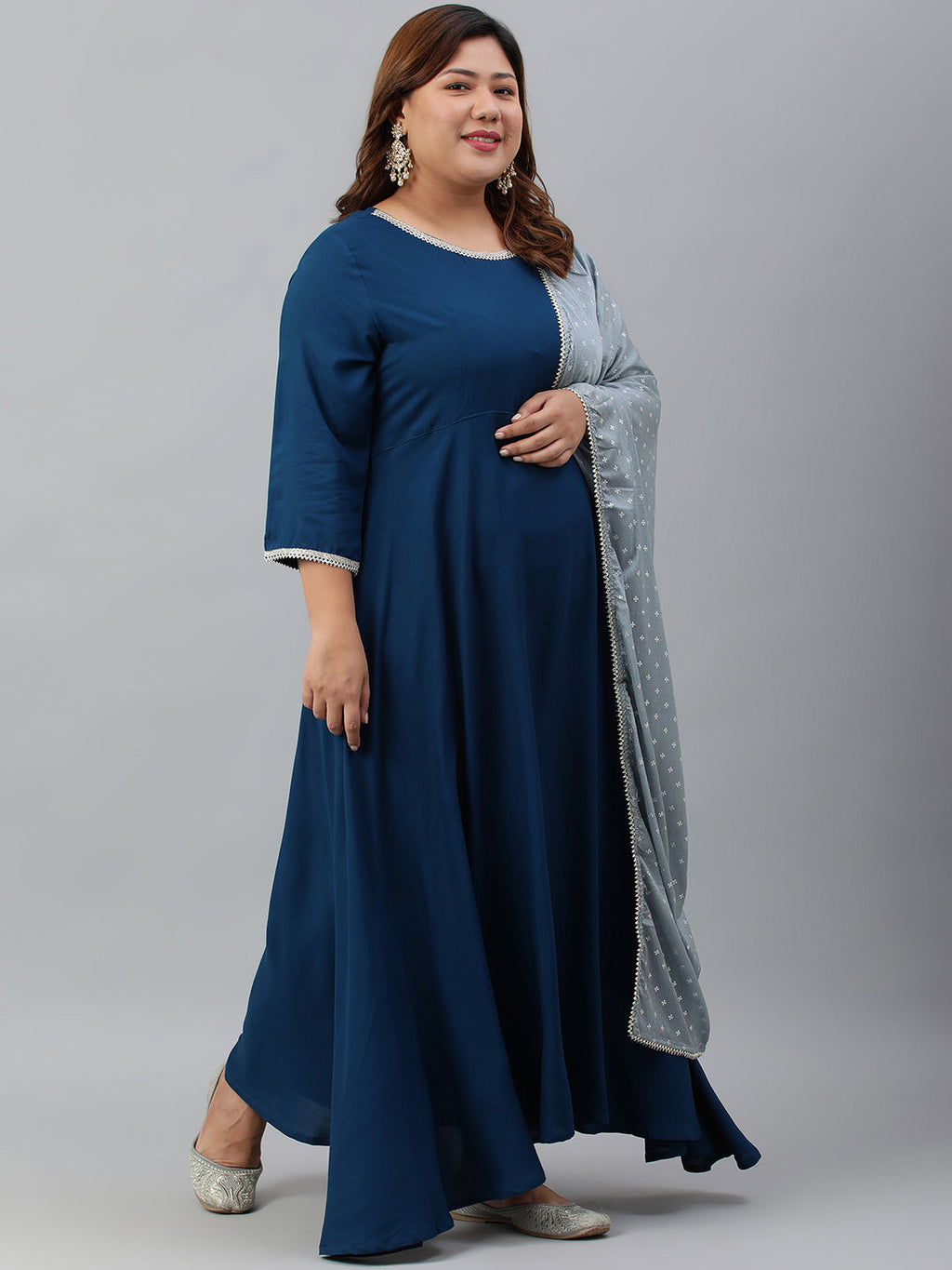 Janasya XL LOVE by Janasya Women's Plus Size Teal Rayon Kurta and Dupatta - Distacart