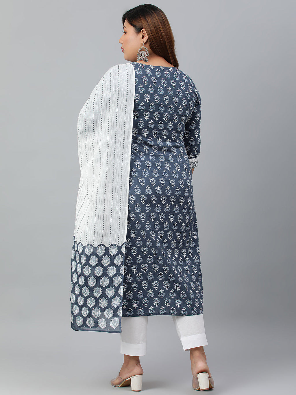Janasya XL LOVE by Janasya Women's Plus Size Blue Cotton Kurta With Pant and Dupatta - Distacart