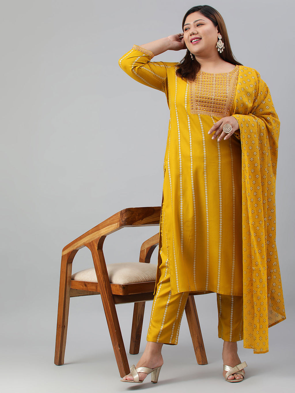 Janasya XL LOVE by Janasya Women's Plus Size Mustard Rayon Kurta With Pant and Dupatta - Distacart