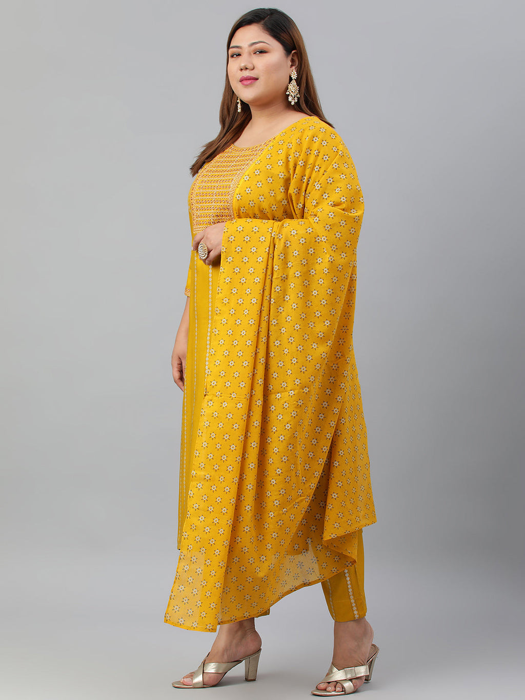 Janasya XL LOVE by Janasya Women's Plus Size Mustard Rayon Kurta With Pant and Dupatta - Distacart
