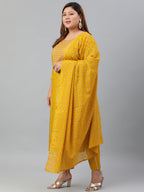 Janasya XL LOVE by Janasya Women's Plus Size Mustard Rayon Kurta With Pant and Dupatta - Distacart